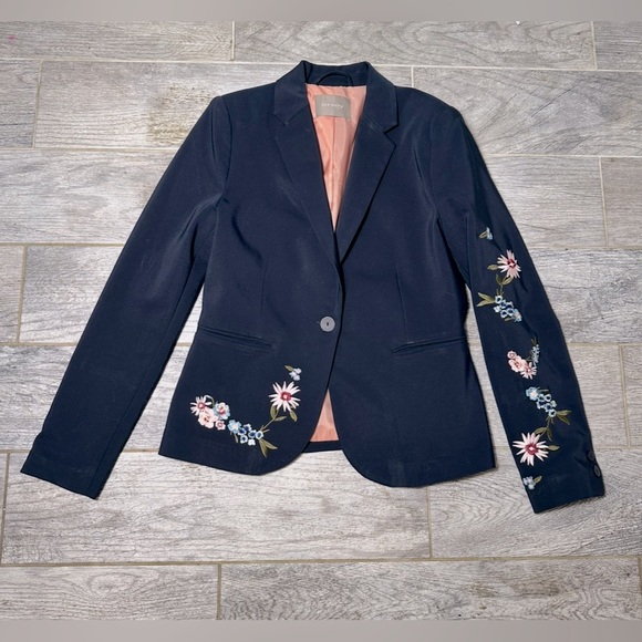 Orsay Floral Embroidered Office Career Professional Navy Blue Blazer  Jacket - Picture 1 of 17